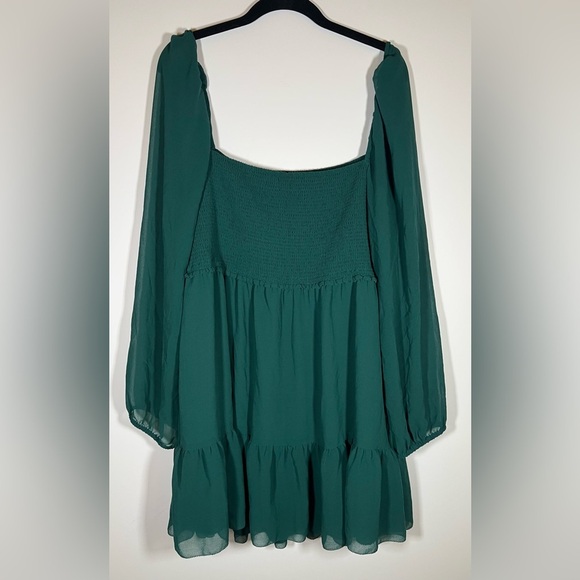 Wilfred Aritzia Tempest Mini dress smocked chiffon forest green sheer sz 2XL - Picture 2 of 8